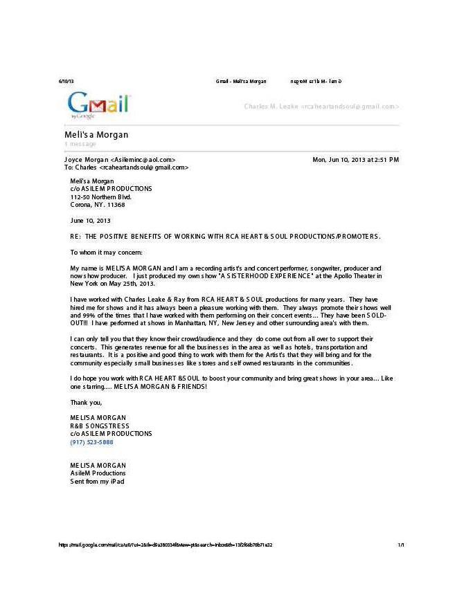 Letter from Melisa Morgan